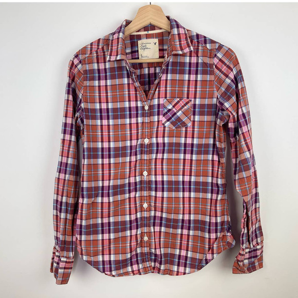 American Eagle Plaid Button Up Blouse Top - Picture 2 of 6